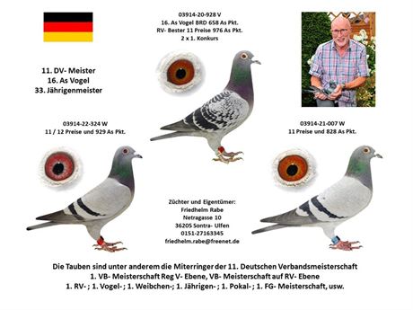11. Deutscher - Meister , 16.As.Vogel 20-928  ( Friedhelm Rabe )