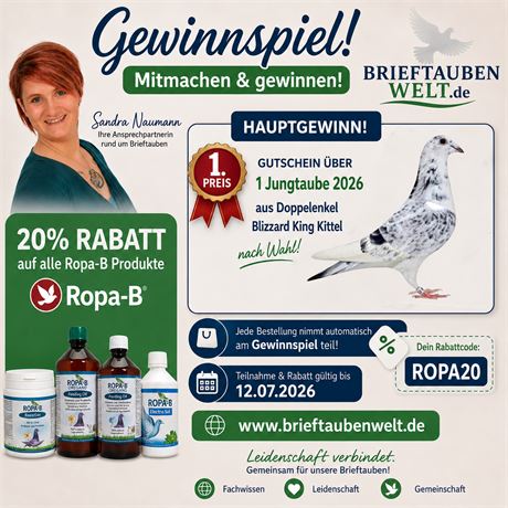 Brieftaubenwelt.de - Gewinnspiel und 20% Rabatt auf Ropa-B Produkte