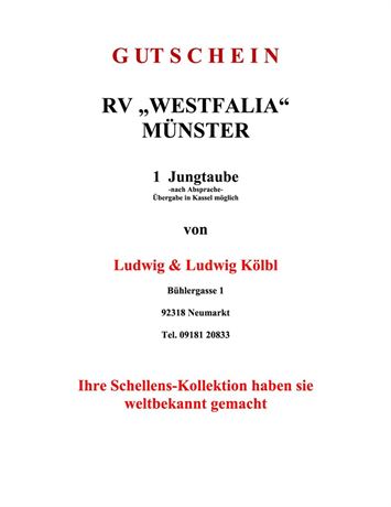 Gutschein 1 Jungtaube Ludwig & Ludwig Kölbl 2026